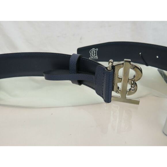NWT BURBERRY TB 35 GRAIN NAVY BLUE LEATHER ENAMEL BUCKLE LOGO BELT 95 /38 ITALY - Picture 4 of 9
